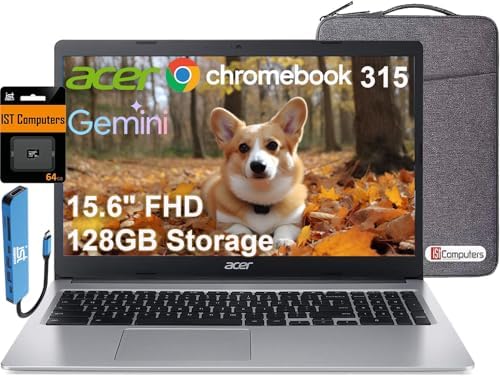 Acer Chromebook 315 Laptop (15.6&#34; FHD, Intel Celeron N4500, 4GB RAM, 128GB Storage (64GB eMMC + 64GB SD Card) Home &amp; Student, Long Battery Life, Numeric KB, Wi-Fi, Webcam, IST Hub, Nitro, Chro