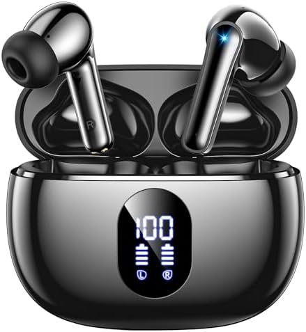 ZZU Wireless Earbuds, Bluetooth Ear Buds with Big Bass Stereo Sound, 48 Hours Playtime, Lightweight in-Ear Fit Earphones, IPX7, Hands-Free Calls with AI for iPhone, Android, Pad, Sports, Workout