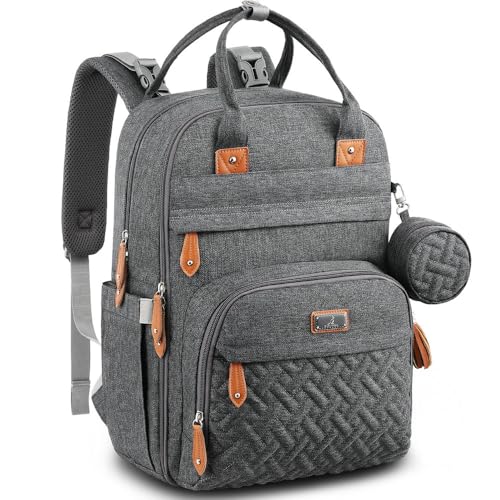 BabbleRoo Diaper Bag Backpack - Baby Essentials Travel Tote - Multi Function Waterproof Diaper Bag, Travel Essentials Baby Bag with Changing Pad, Stroller Straps &amp; Pacifier Case - Unisex, Dark Gra