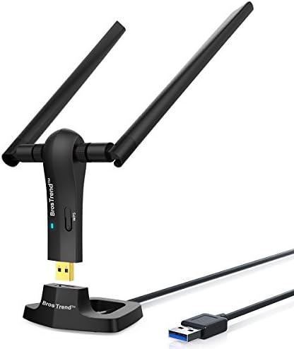 BrosTrend 1200Mbps Long Range USB WiFi Adapter for PC Desktop Laptop of Windows 11\/10\/8.1\/8\/7, Wireless Adapter Dual Band 2.4GHz 300Mbps + 5GHz 867Mbps, 2X 5dBi High Gain Antennas, USB 3.0 Cradle