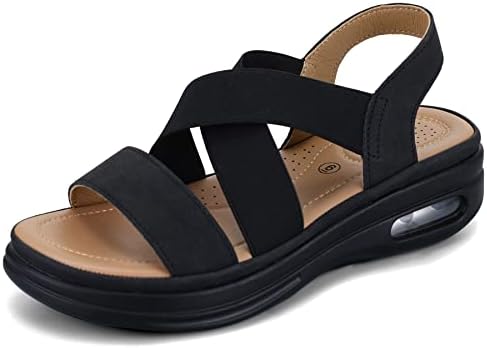 mysoft Women&#39;s Comfortable Walking Sandals Air Cushion Sport Slingback Elastic Band Platform Shoes