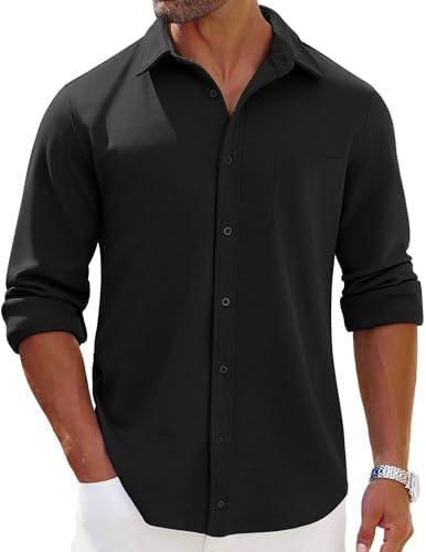 COOFANDY men's long sleeved button up shirt, wrinkle free jacket, elastic casual jacket