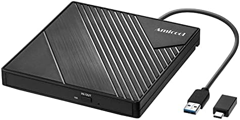 Amicool External DVD Drive USB 3.0 USB C CD Burner CD\/DVD +\/-RW Optical Drive, Slim Portable DVD CD ROM Rewriter Writer Duplicator for Laptop Desktop PC Windows 11\/10\/8\/7 MacBook Mac Linux OS App