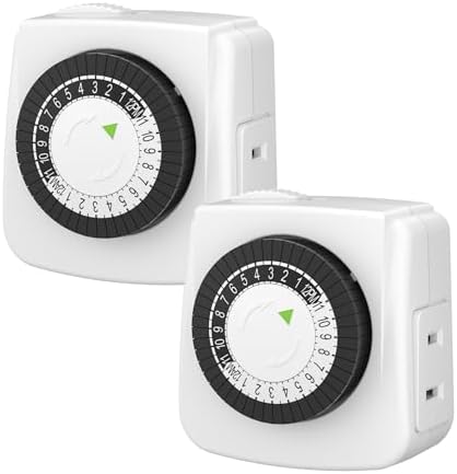 BN-LINK Indoor Timers Plug Mechanical 2 Prong 24-Hour Mini Lamp Timers 2 Pack, for Electrical Outlets, Fish Tank, Fans, LED Lights
