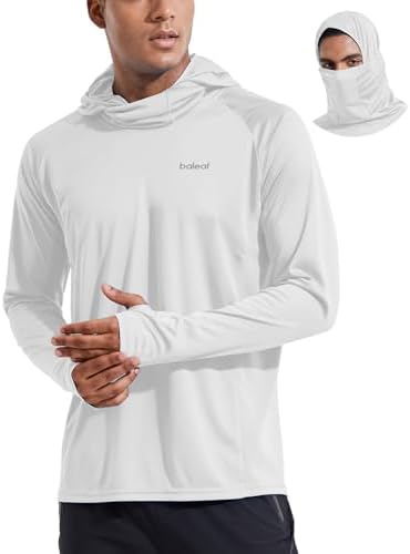 baleaf Men&#39;s Sun Protection Hoodie Shirt UPF 50+ Long Sleeve UV SPF T-Shirts with Mask Rash Guard Fishing Lightweight