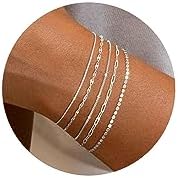 MBW Silver Bracelet Set - Dainty 14K Silver Bracelets, Waterproof, Trendy Minimalist, Small Thin Bracelets for Women, Gift
