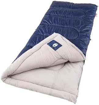 Coleman Brazos 20/22 ° F adult cool weather sleeping bag with hook free zipper and storage bag, machine washable, perfect for camping, travel, guests, etc