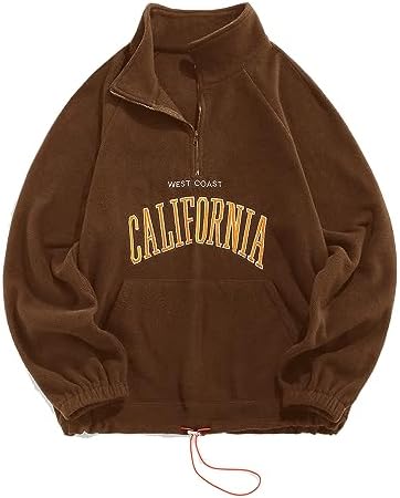 ZAFUL Men&#39;s Letters Embroidered Raglan Sleeve Quarter Zip Fleece Vintage Pullover Sweatshirt