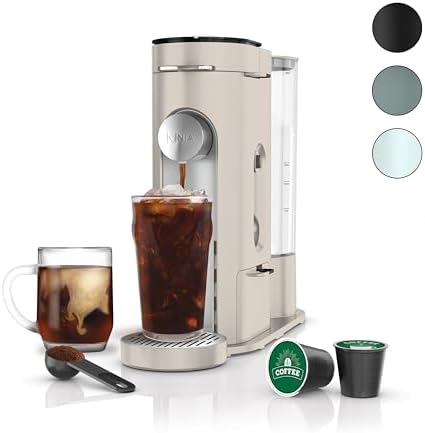 Ninja Pods &amp; Grounds Single-Serve Coffee Maker, K-Cup Pod Compatible, Brews Grounds, Compact Design, 56-oz. Reservoir, 6-oz. Cup to 24-oz. Travel Mug Brew Sizes, Iced Coffee Maker, Stone, PB041ST