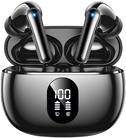 ZZU Wireless Earbuds, Bluetooth Ear Buds with Big Bass Stereo Sound, 48 Hours Playtime, Lightweight in-Ear Fit Earphones, IPX7, Hands-Free Calls with AI for iPhone, Android, Pad, Sports, Workout