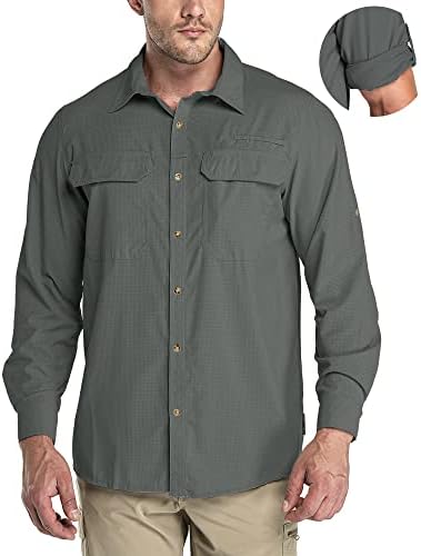 33,000ft Men&#39;s Long Sleeve Sun Protection Shirt UPF 50+ UV Quick Dry Cooling Fishing Shirts for Travel Safari Camping Hiking