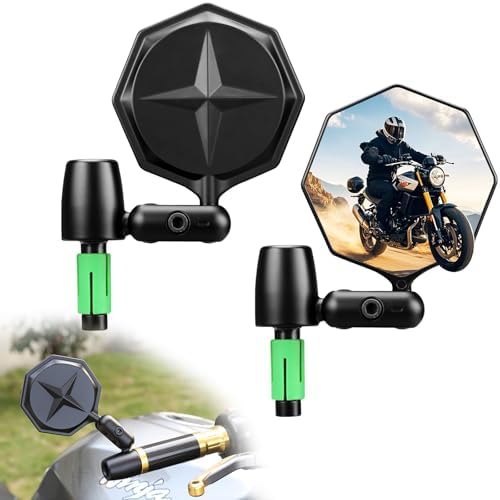 SHEJISI Motorcycle Bar End Mirrors (Pack of 2), Fits 1\/2&#34; &amp; 7\/8&#34; Handlebars, Aluminum Alloy Build, Anti-Shatter Adjustable Design, Compatible with Cruisers, Street Bikes, Sport Bikes, AT