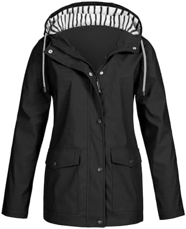 Hooded Raincoat Ladies Jackets Hiking Cycling Windbreaker Lightweight Waterproof Rain Coats with Pockets