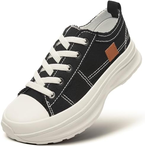ZGR Women's Low cut Thick soled Sneakers, White Canvas Sneakers, Casual Thick soled Tennis Shoes