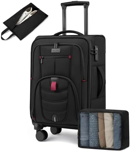 Carry On Luggage 22x14x9 Airline Approved, 22-Inch Suitcases with Spinner Wheels, Softside Carry-on Luggage with TSA Lock for Men Women Business Trip, Lightweight Large Capacity Luggage for Travel