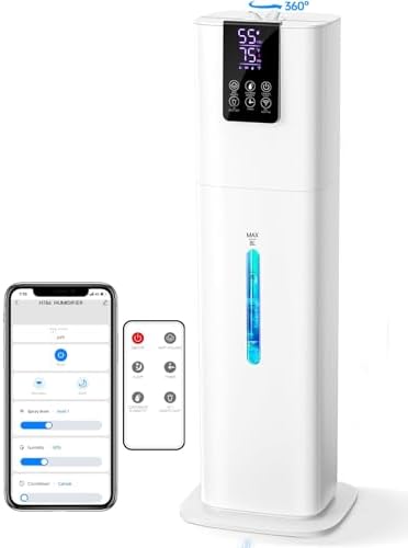 8L Smart Humidifiers for Bedroom Large Room, 2.1Gal Cool Mist Top Fill Diffuser Ambient Light, App &amp; Remote Control, 3 Mist Modes, Quiet Humidifier for Home Office Plant (White)