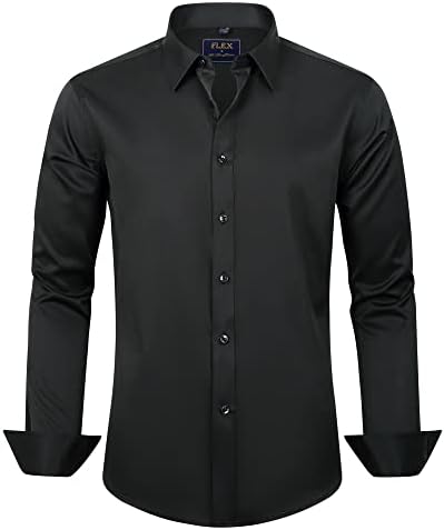 J. VER men's formal shirt solid color long sleeved elastic wrinkle free formal shirt business casual button up shirt