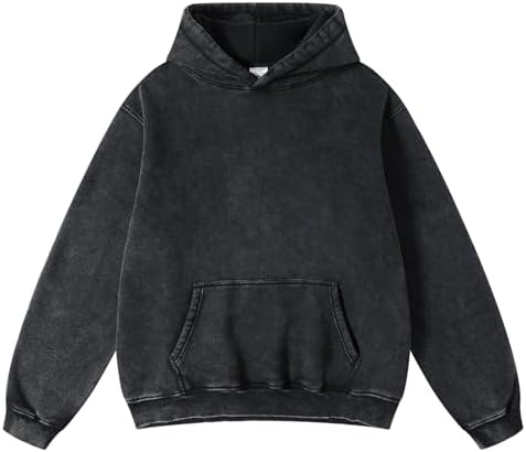 FAIABLE Mens Hoodies Oversized Unisex Acid Wash Hoodie Heavyweight Fleece Vintage Cotton Sweatshirt Men Women Streetwear
