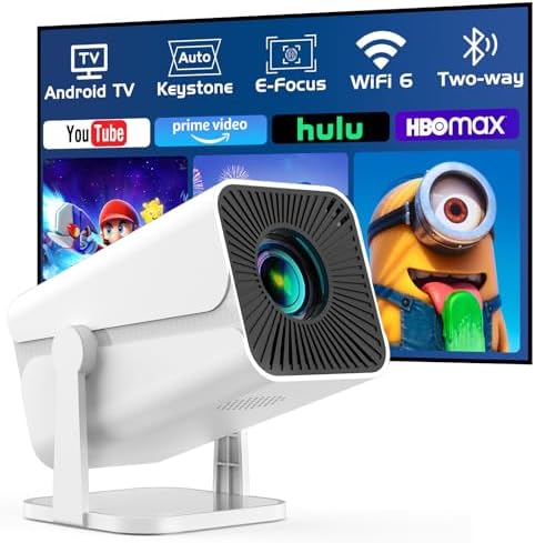 [Built-in Apps &amp; Electric Focus] Smart Mini Projector with WiFi and Bluetooth, 270°Rotatable Portable Movie Projector 1080P Support, Auto Keystone Proyector for Smartphone\/TV Stick\/Laptop\/HDMI