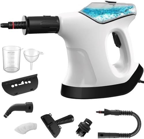 Handheld Steam Cleaner for Home, 10S Immediate Heat Hand Held Steam Cleaner, with Visualized Large Water Tank &amp; 9 PCS Accessories &amp; Safety Lock, for Kitchen,Couch,Floor,Window,Car (BLACK-WHITE