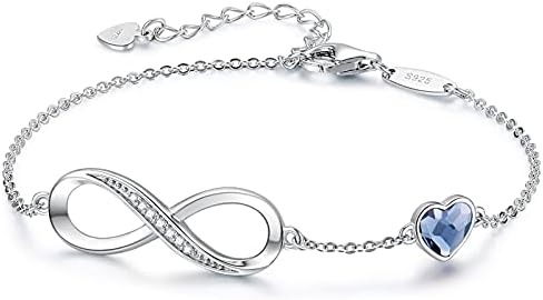 CDE Infinity Heart Birthstone Charm Link Bracelet for Women 925 Sterling Silver Adjustable Mother&#39;s Day Gift Anniversary Birthday Jewelry for Wife Girlfriend Her