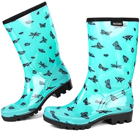DKSUKO Waterproof Womens Rain Boots insulated,Lightweight Rubber fashion Boots in Gardening,Warm and Comfortable Wide Calf Rain Boots with Glossy in Outdoor