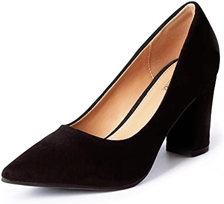 Heel The World Women&#39;s High Chunky Block Closed Toe Heels,Slip On Pointed Toe Work Dress Office Wedding Party Pumps Shoes