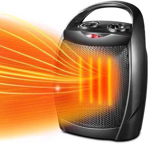 Kismile Small Electric Space Heater Ceramic Space Heater,Portable Heater Fan for Office with Adjustable Thermostat and Overheat Protection ETL Listed for Kitchen, 750W\/1500W(Black)