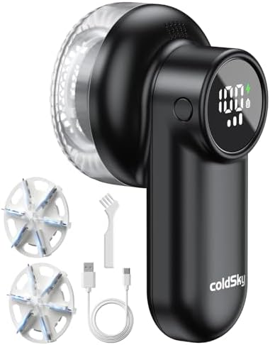 coldSky 可充电织物剃须刀,带数字显示屏的绒毛剃须刀,带6叶刀片和安全锁的毛衣剃须刀,3速除毛器,去除衣服上的绒毛,家具,沙发,毛毯