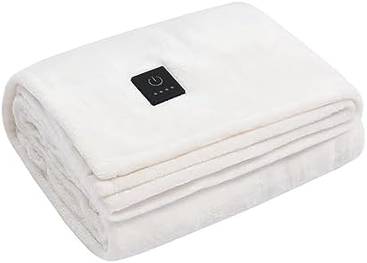 Dreamaker One-Touch Fleece Electric Heated Throw Blanket, 50x60 inches - Cozy, Machine Washable, with 4 Adjustable Heat Settings & Built-in Remote - Ultimate Comfort for Cold Nights - Off White