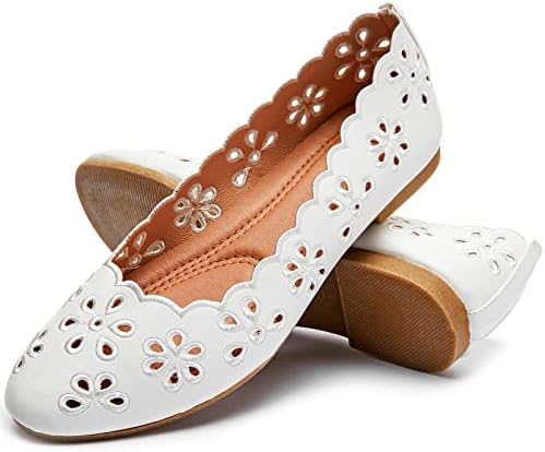 FRACORA Women&#39;s Ballet Flats Black PU Leather Dress Shoes Comfortable Round Toe Slip on Flats with Breathable Eyelets