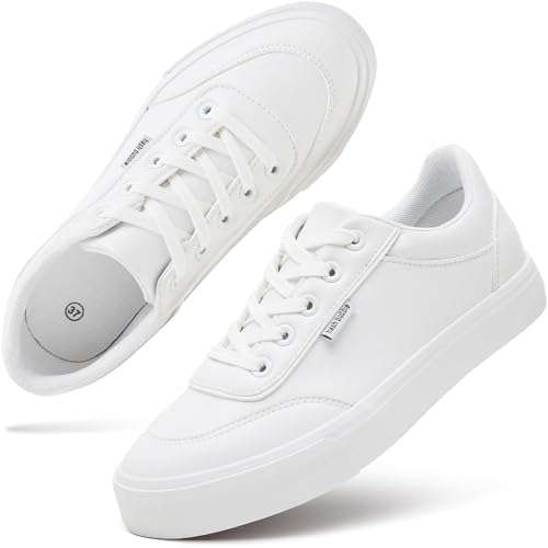 hash bubbie White Sneakers for Women Women&#39;s White Shoes PU Leather Tennis Shoes Slip on Shoes for Walking