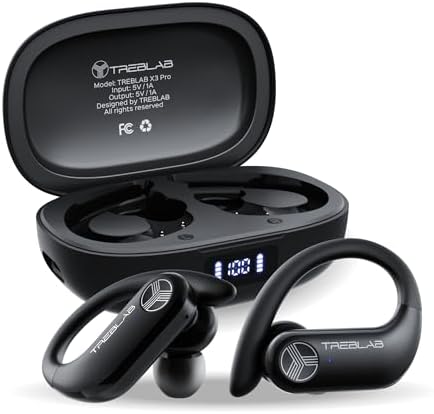 TREBLAB X3 Pro - Ultra Comfortable Earhooks, Pure-HD Sound, Punchy Bass, 145H Battery, Waterproof &amp; Sweatproof Bluetooth Earbuds, Mics for Calls, True Wireless Earbuds for Sports Workout Running