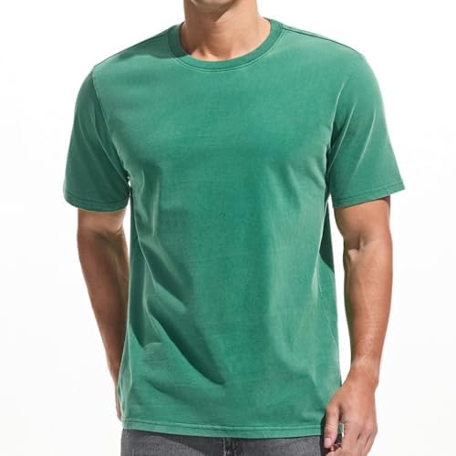 VEIISAR Men&#39;s Heavy Weight Crew Neck 100% Cotton T-Shirt - 250g\/m² Thick Distressed Washed T-Shirts for Men