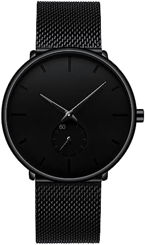 FIZILI Mens Watches Ultra-Thin Minimalist Waterproof - Fashion Wrist Watch for Men Unisex Dress with Stainless Steel Mesh Band