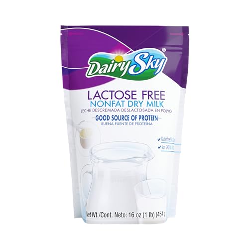 DairySky Lactose Free Milk Powder 16 Oz - Non GMO Fat Free Powdered Milk for Baking &amp; Coffee, Kosher with Protein &amp; Calcium, Great Substitute for Liquid Milk, RBST Hormone - Free - 1 Pack