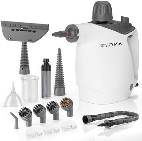 Handheld Steam Cleaner, Steam Cleaner with 16 PCS Accessory &amp; Safety Lock, 500ML Large Capacity Natural Surface Steam for Cleaning, Multipurpose Steamer for Home, Car, Bathroom, Grease (White)