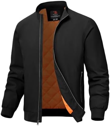TBMPOY Men&#39;s Winter Lightweight Bomber Jackets Water Resistant Fall Casual Windbreakers Quilted Full Zip Windproof Work Coats