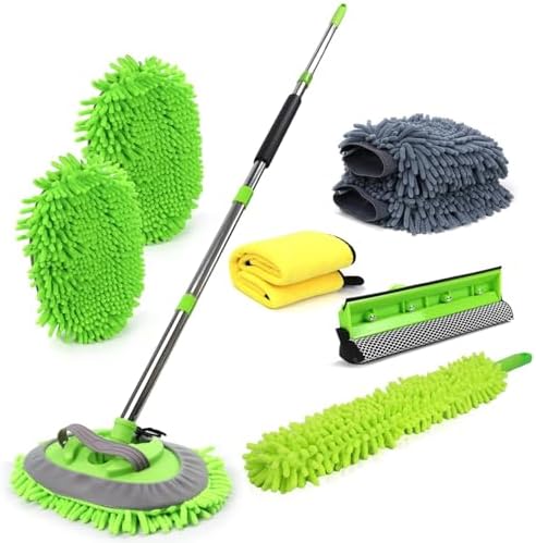 62&#39;&#39; Car Wash Brush with Long Handle Car Wash Mop Mitt Chenille Car Cleaning Kits Windshield Window Squeegee Car Duster Microfiber Towel Gloves for Cars RV SUV Truck 11PCS