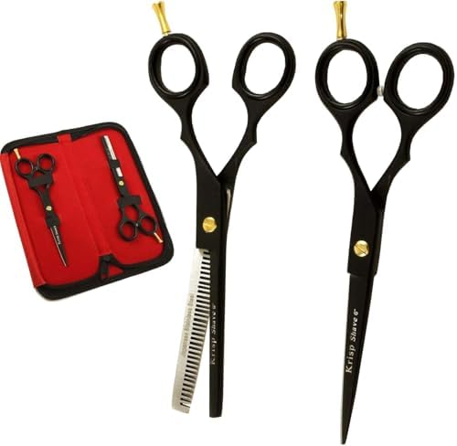 Professional Hair Cutting Scissors - Krisp Shave Stainless Steel Salon Barber Thinning Scissor (6 Inch) - Shears for Men&#39;s Beard Mustache Women Kids Pets Haircut All Purpose Shear Kit\/Set, KSP-78
