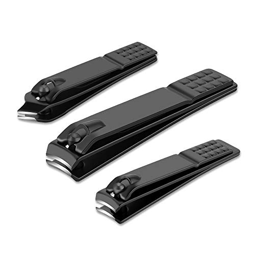 Nail Clippers Set Black Matte Stainless Steel Fingernail &amp; Thick Toenail &amp; Ingrown Nail Clippers, Perfect 3 pcs Nail Clipper Cutter for Men and Women(Black)
