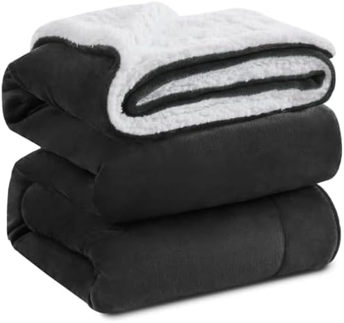 KAWAHOME Sherpa sheep blanket throw size super soft, super warm, thick winter 500GSM sofa bed blanket, 50 inches X 60 inches (dark gray)