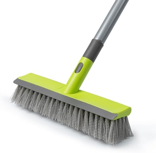 Floor Scrub Brush 2 in 1 Scrape and Stiff Bristle Deck Brush for Cleaning Concrete, Patio, Garage, Kitchen, Carpet and Bathroom 57&#34; Long Handle
