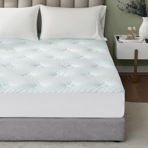 Hansleep Queen Mattress Topper Viscose Derived from Bamboo, Memory Foam Pillow Top Mattress Topper Queen with Deep Pocket, Breathable Mattress Pad for Back Pain Relief, 60&#34; x80&#34;, White