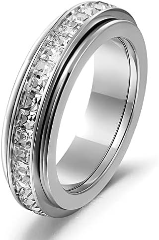 366DAYS Anxiety Rings for Women Titanium Steel Spinner Fidget Band Rings Cubic Zirconia Relieving Anxiety Wedding Promise Lucky Rings Comfort Fit Size 5 to 10\u2026