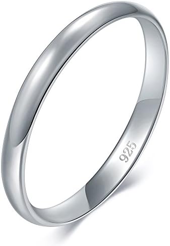BORUO 925 Sterling Silver Ring Stacking Rings Plain Dome Tarnish Resistant Comfort Fit Wedding Band Gifts for Special Occasions 1.5mm 2mm 3mm Ring Size 4-12