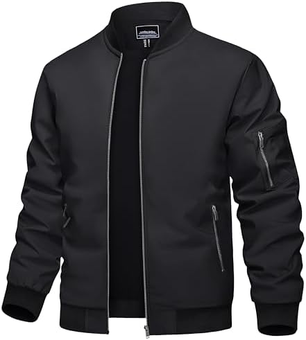 TACVASEN Men&#39;s Bomber Jacket Lightweight Casual Spring Fall Windbreaker Zip Up Coat with Pocket