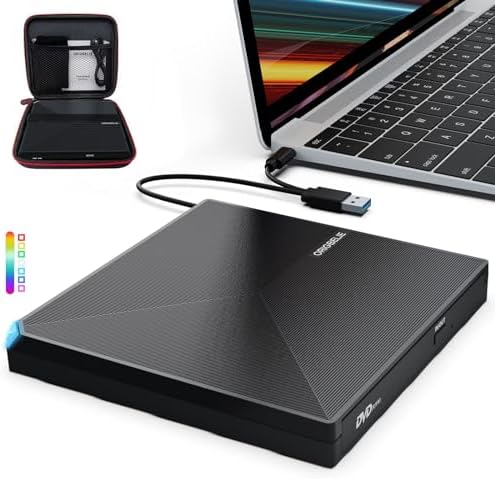 ORIGBELIE External CD DVD Drive, Portable Type C &amp; A USB 3.0 DVD +\/-RW Player Burner Reader Writer Optical CD ROM Disc Drive for MacBook Laptop Desktop PC Mac OS Windows Linux with Carrying Case