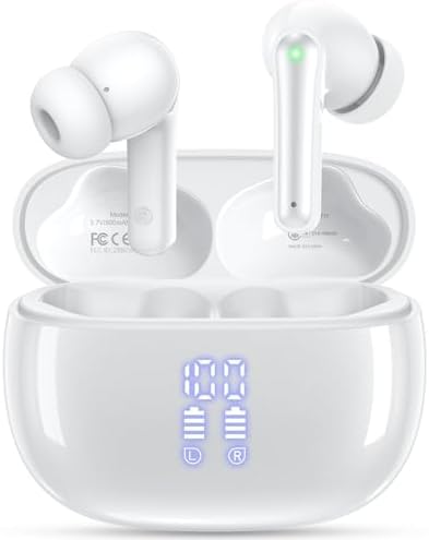 JGUG Wireless Earbuds, Bluetooth Ear Buds Headphones with LED Charging Case, Deep Bass Stereo Sound, 40 Hours Playtime, IP7, Lightweight in-Ear Earphones for iPhone Android Sports Workout