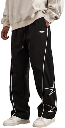 ZAFUL Men&#39;s Side Star Casual Pants Y2K Lightweight Sweatpants Drawstring Dance Pants Baggy Fashion Straight Leg Pants